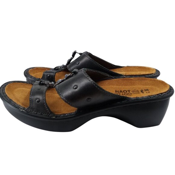 Naot Black Leather Wedge Beaded Sandals Size 36 US 6 Comfort Rhinestone - Picture 4 of 12